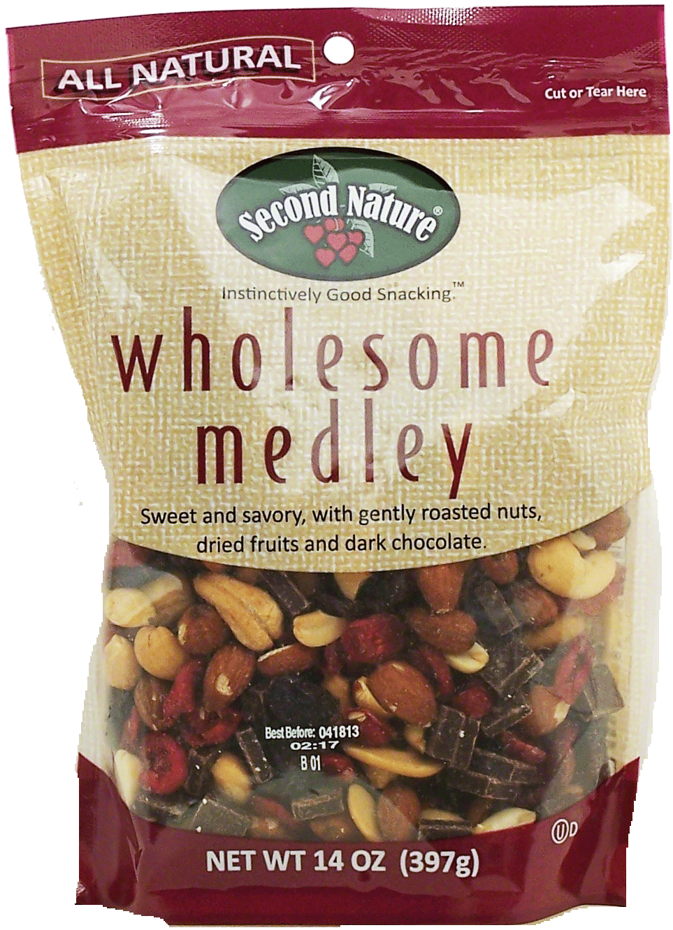 Second Nature wholesome medley roasted lightly salted nuts, dried fruits and dark chocolate chunks Full-Size Picture